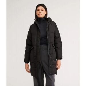 Everlane Women's The Long Puffer Hooded Jacket Medium Black Long Sleeve NWOT
